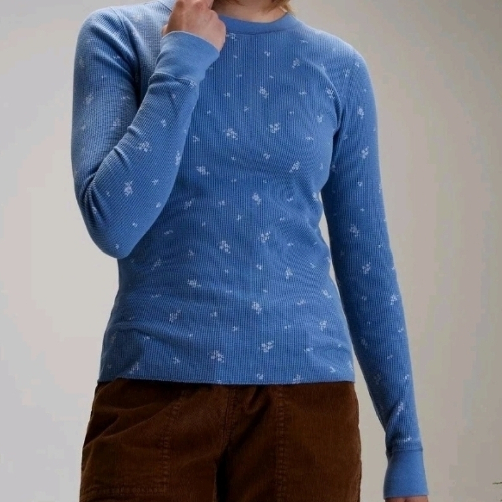 NEW! Alpine Design Women's Peak Long Sleeve Waffle Shirt Basin Blue/Ditzy Print